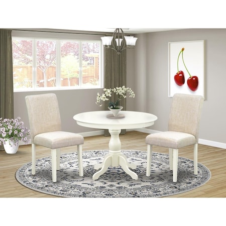 East West Furniture 3 Piece Hartland Dining Table Set - Linen White HBAB3-LWH-02